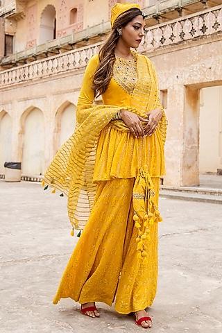 ochre lucknowi palazzo pant set for girls