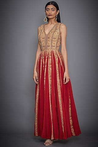 ochre & red embroidered gown
