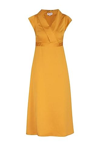 ochre dress with wrap collar