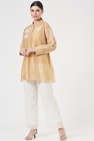 ochre embroidered a-line shirt tunic