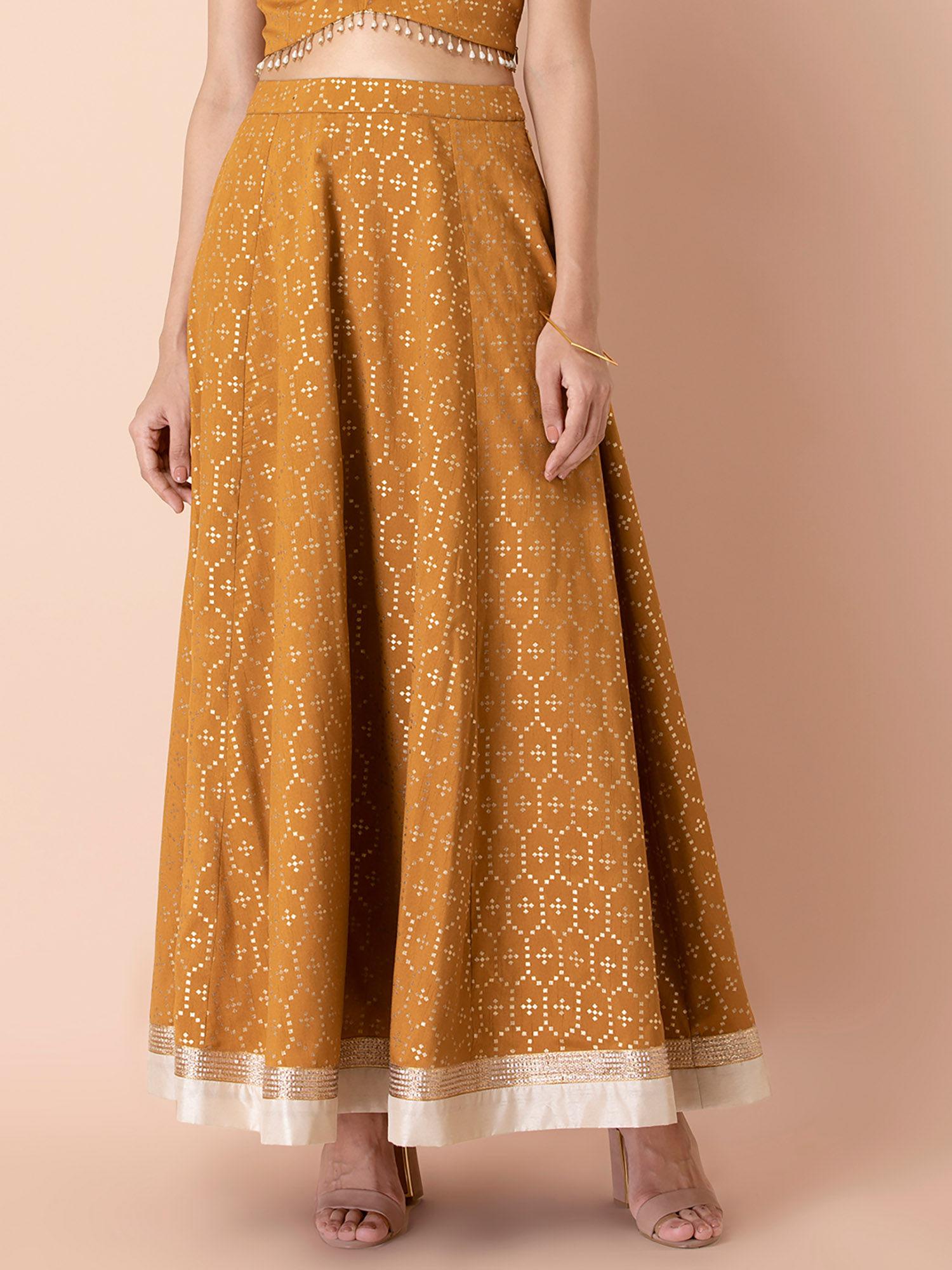 ochre geo foil maxi skirt