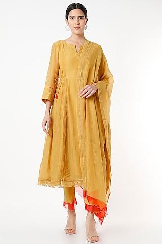 ochre handwoven chanderi kurta set