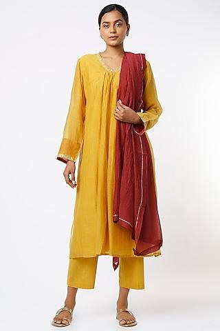 ochre handwoven chanderi kurta set