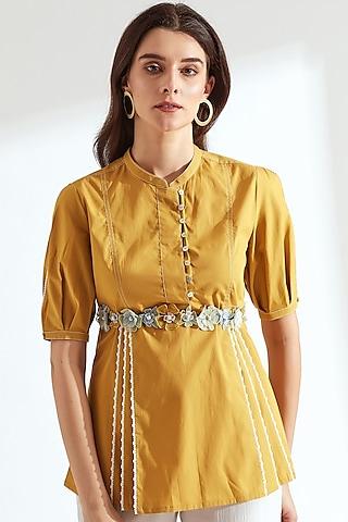 ochre pleated top