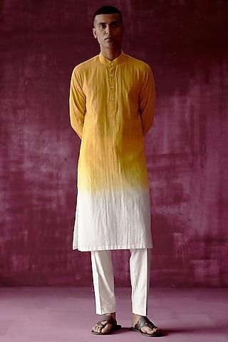 ochre yellow ombre dyed cotton jacquard kurta set