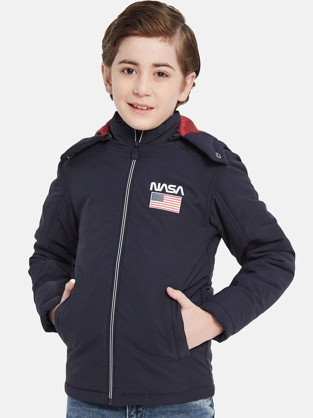 octave boys nasa printed hooded sporty jacket