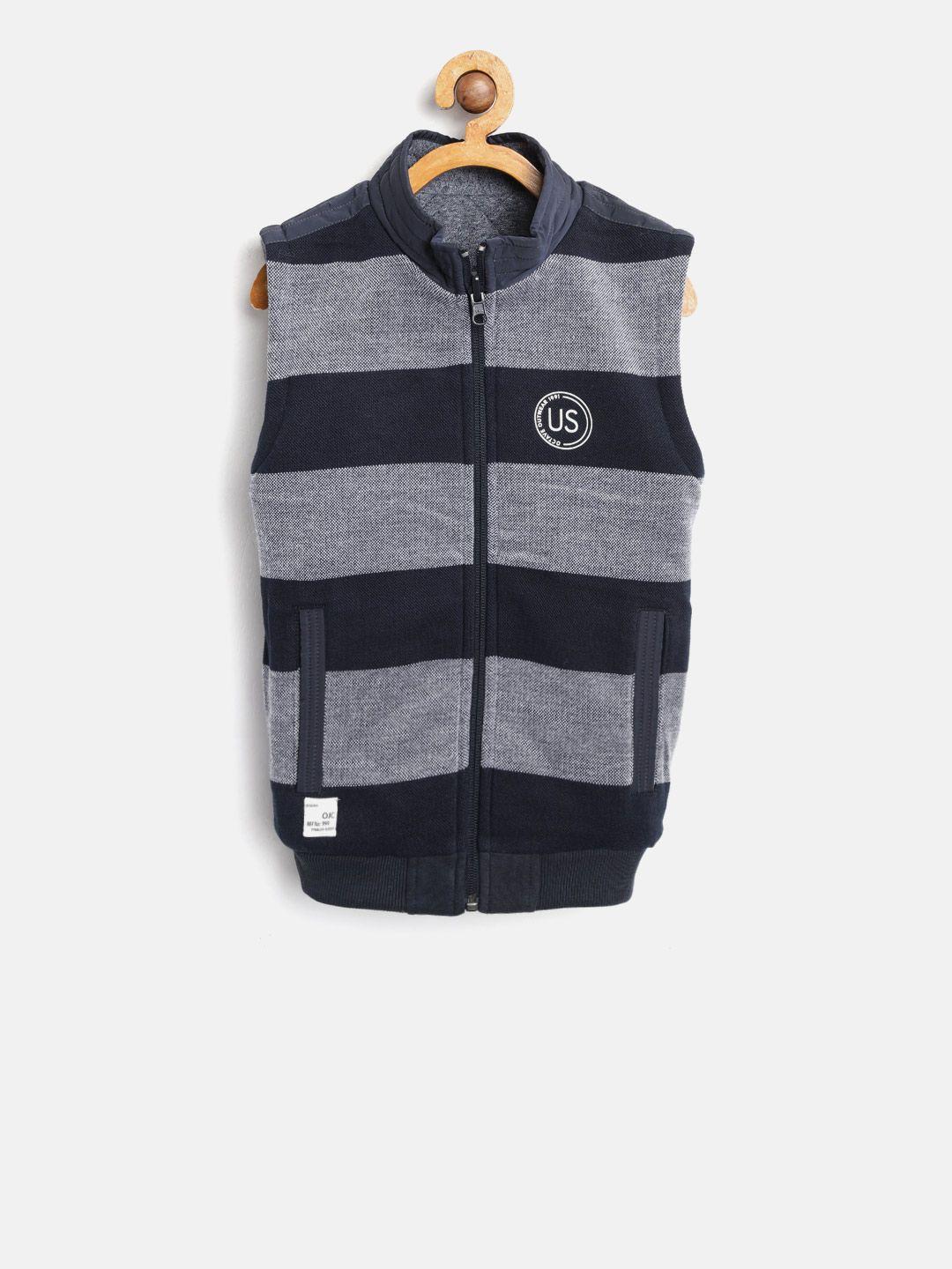 octave boys navy blue & off-white striped reversible tailored jacket