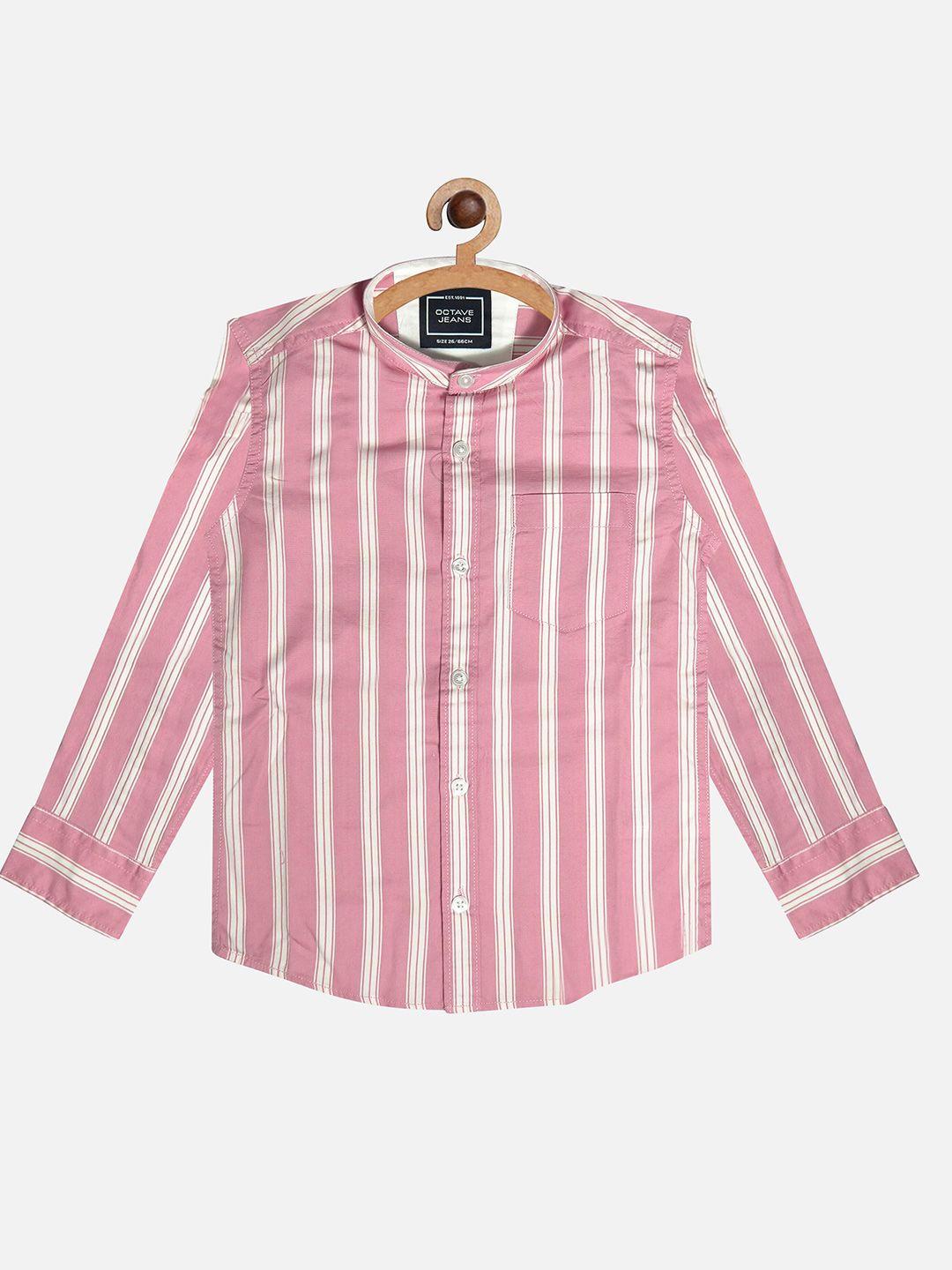 octave boys pink & white striped regular fit cotton casual shirt
