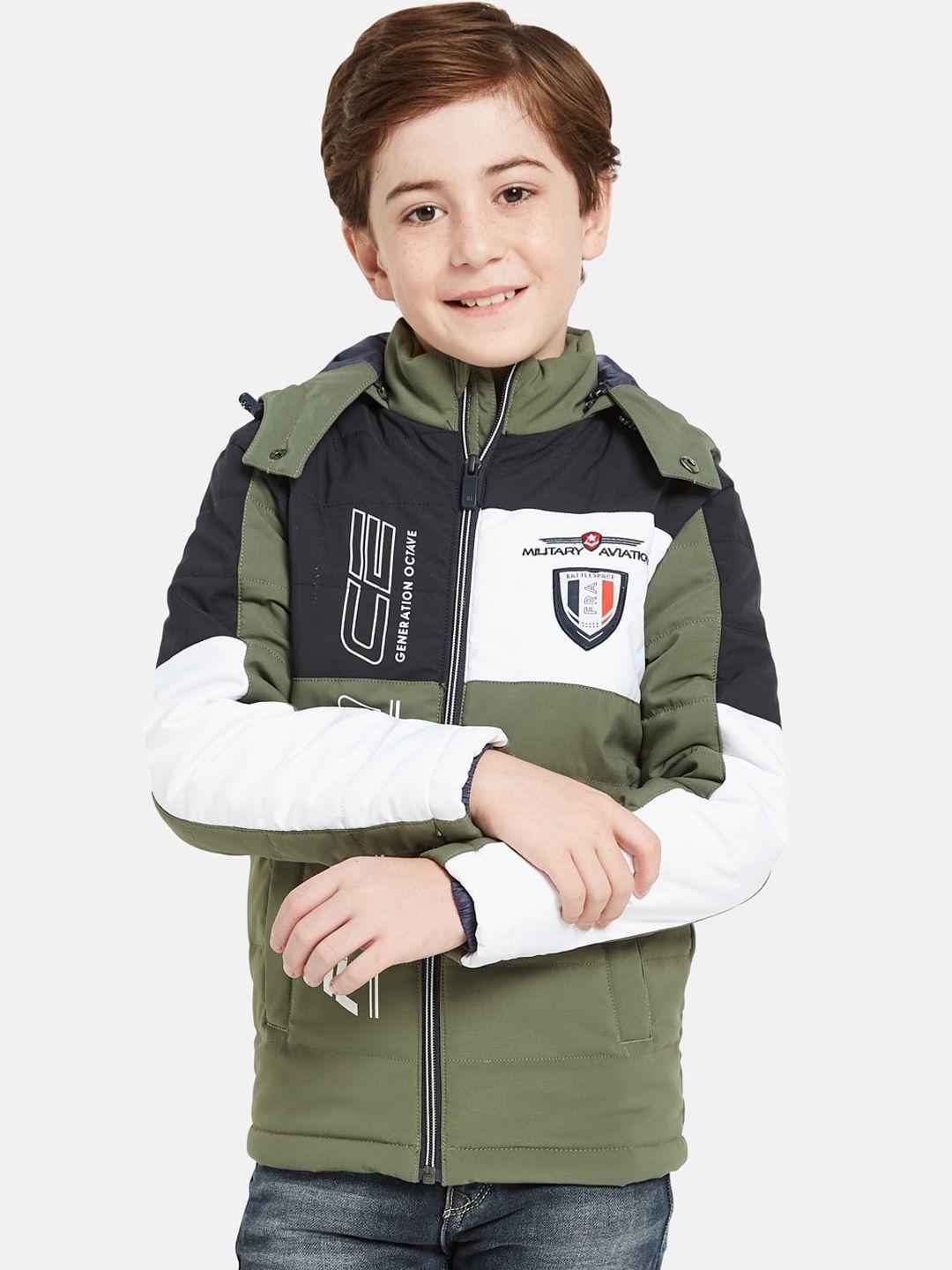 octave boys typography printed hooded padded jacket