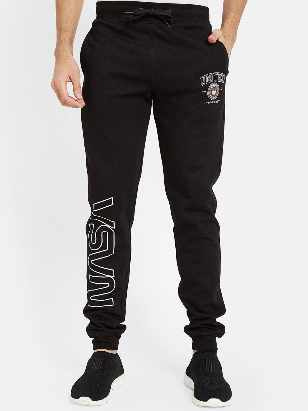 octave men mid-rise typography printed fleece joggers
