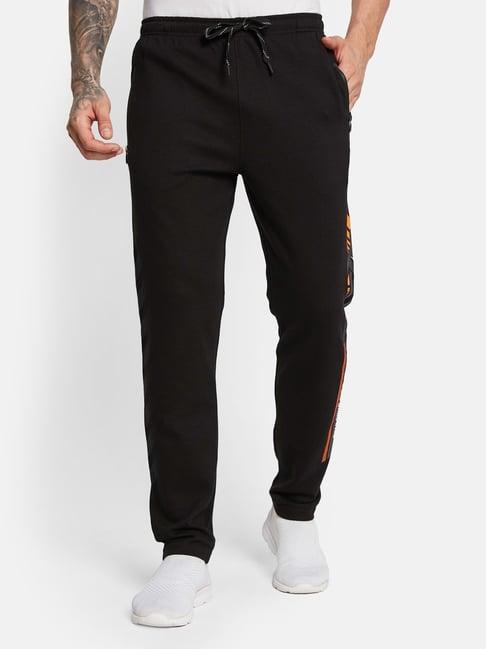 octave black cotton regular fit printed trackpants