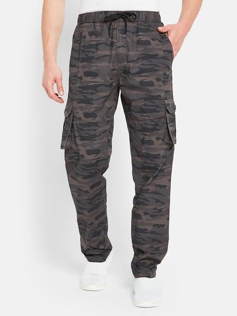 octave black regular fit camo print cargo trackpants