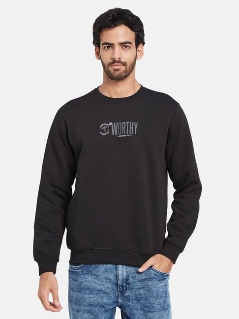 octave black regular fit printed sweatshirt