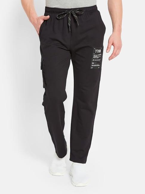 octave black regular fit printed trackpants