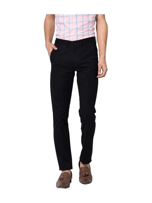 octave black solid regular fit cotton trousers