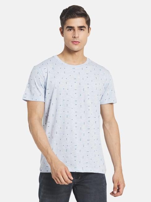 octave blue cotton regular fit printed t-shirt