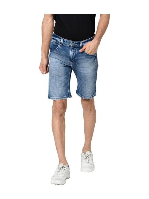 octave blue cotton solid shorts