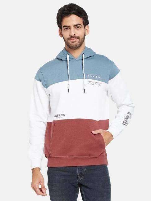 octave blue regular fit colour block hooded sweatshirt