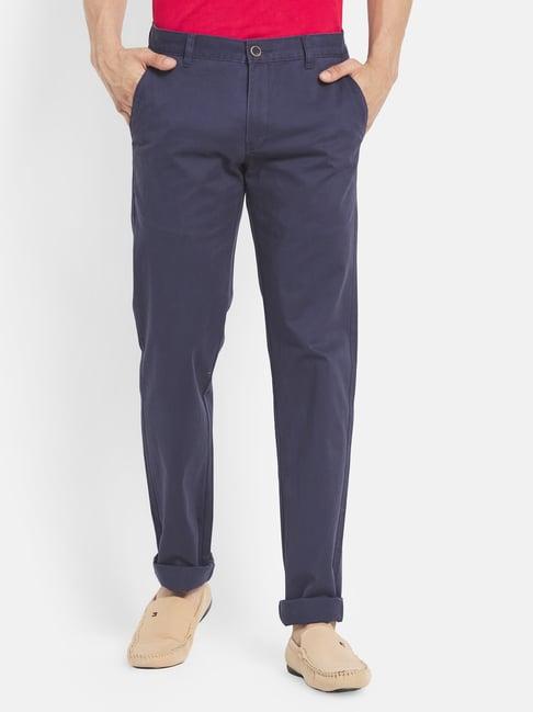 octave blue regular fit flat front trousers