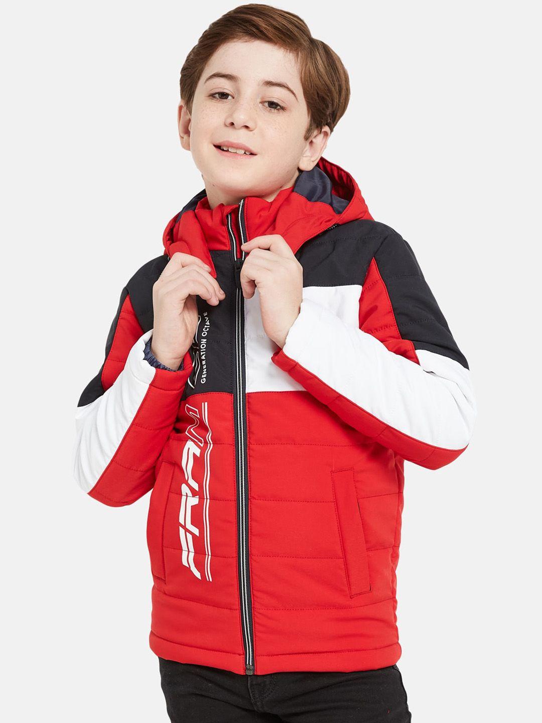 octave boys colourblocked hooded puffer jacket