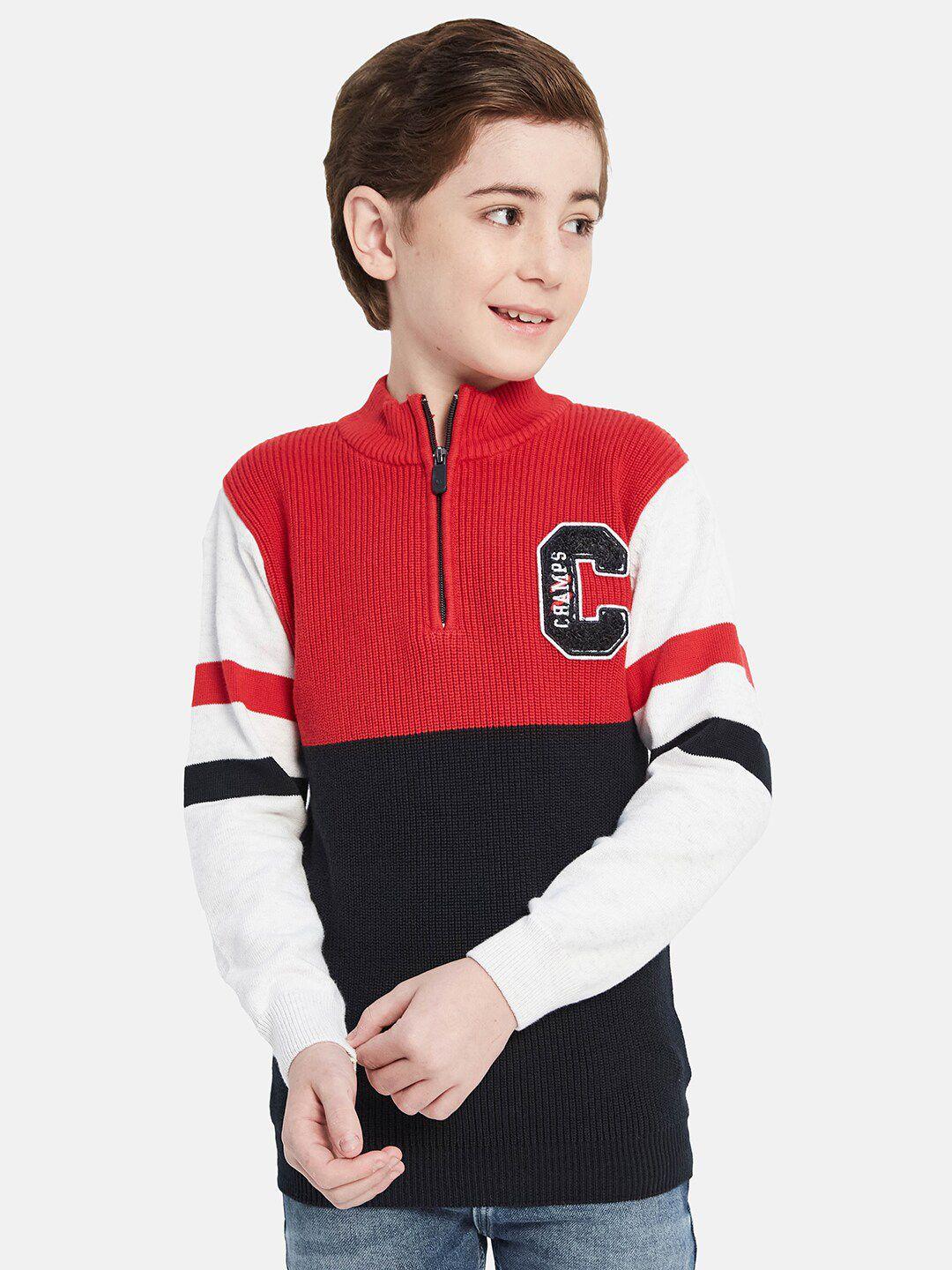 octave boys mock collar colourblocked cotton pullover sweaters