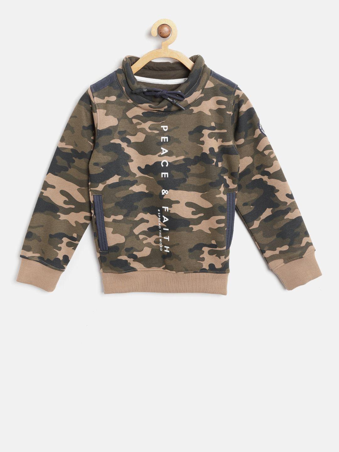 octave boys olive green & khaki brown camouflage print sweatshirt