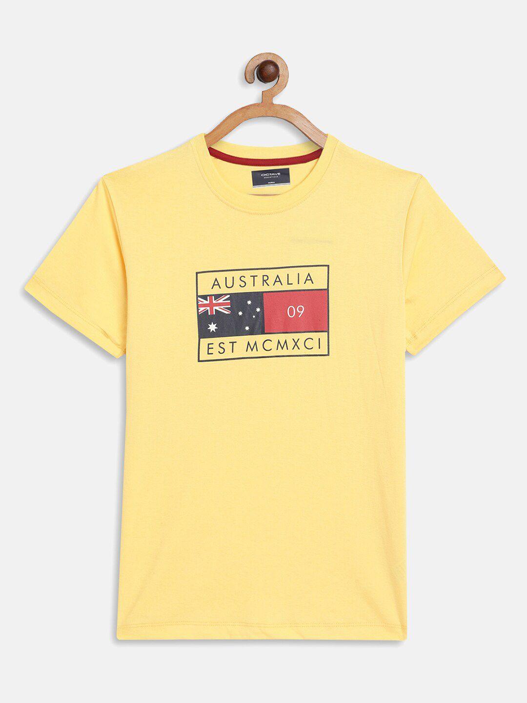octave boys yellow typography printed t-shirt