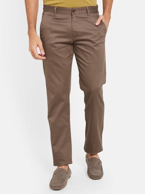 octave brown cotton regular fit chinos