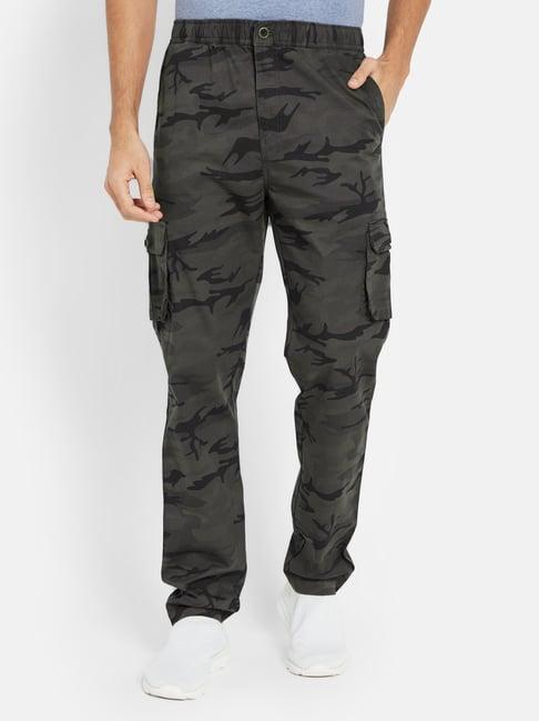 octave charcoal regular fit camo print cargo trackpants