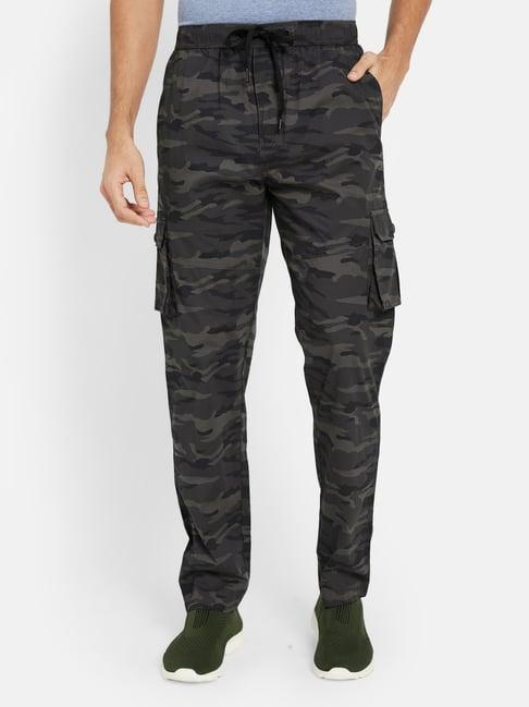 octave charcoal regular fit camo print cargo trackpants