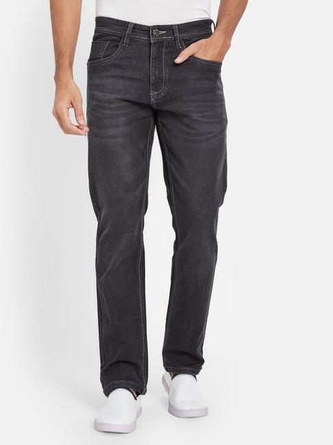 octave dark grey cotton straight fit jeans