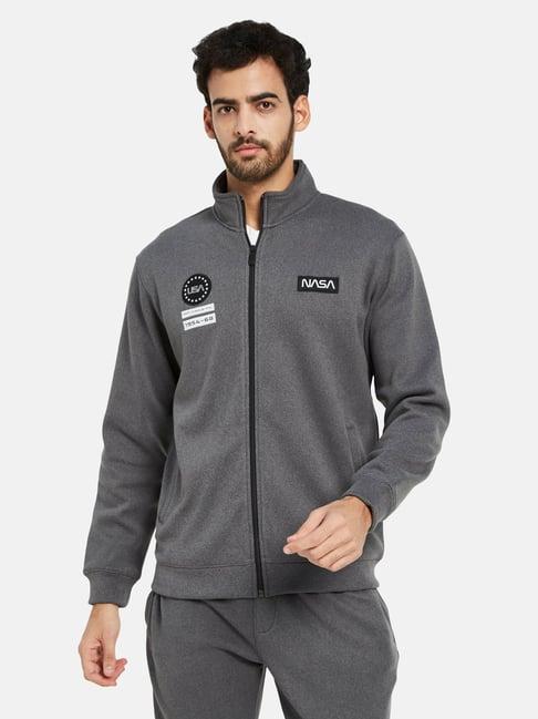 octave dark grey melange regular fit high neck sweatshirt