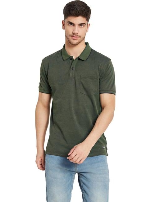 octave dark olive cotton regular fit polo t-shirt