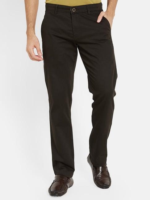 octave dark olive regular fit flat front trousers