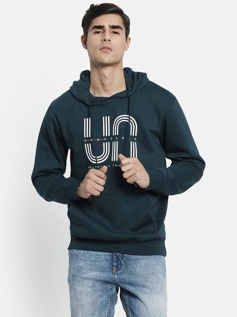 octave dark teal full sleeves hooded sweatshirt