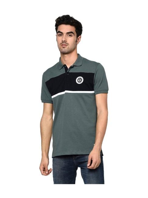 octave fern green color blocked polo t-shirt