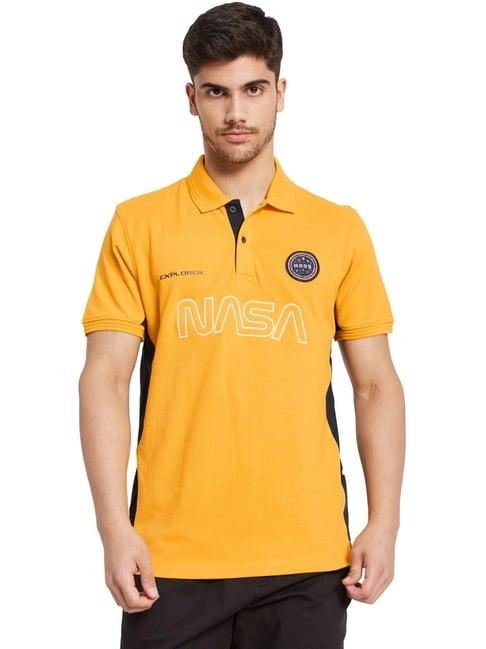 octave gold cotton regular fit printed polo t-shirt