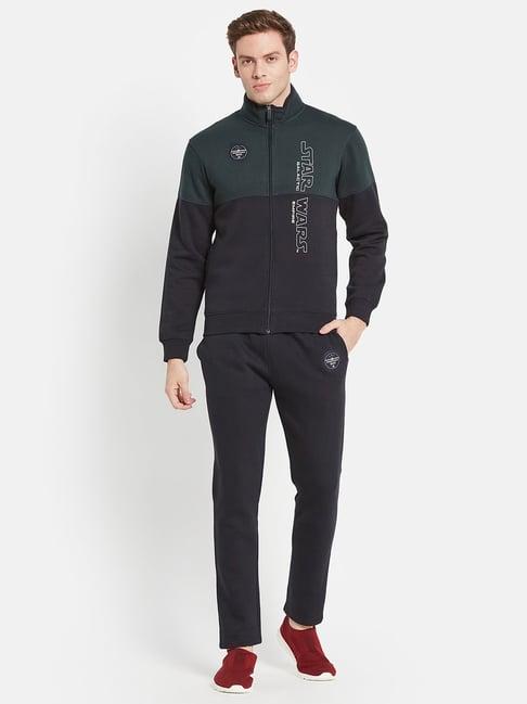 octave green & black regular fit colour block tracksuits