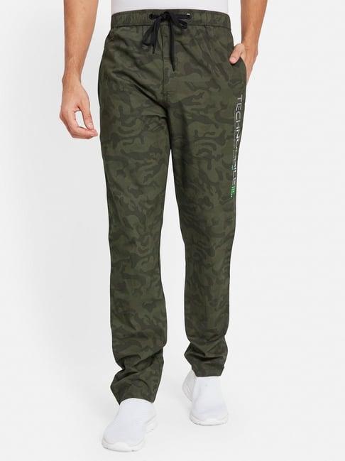 octave green cotton regular fit camouflage trackpants