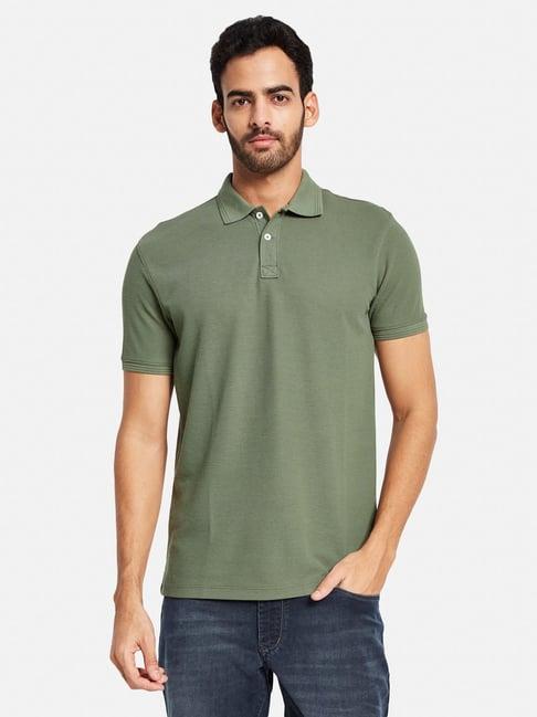 octave green cotton regular fit polo t-shirt