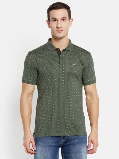 octave green cotton regular fit printed polo t-shirt