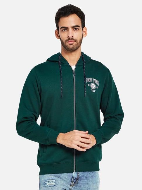 octave green regular fit printed hooded sweatshirt