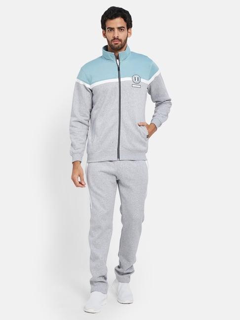 octave grey melange regular fit colour block tracksuit