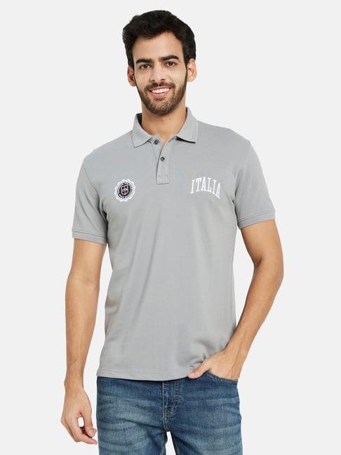 octave grey regular fit textured polo t-shirt