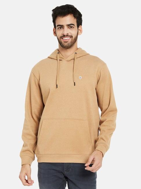 octave khaki melange regular fit hooded sweatshirt