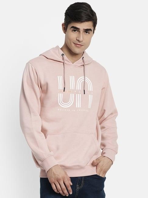 octave light pink full sleeves hooded sweatshirt