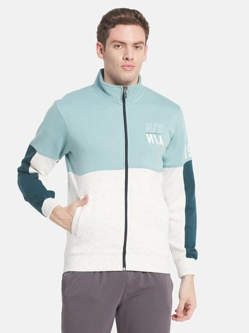 octave light teal regular fit colour block sweatshirt