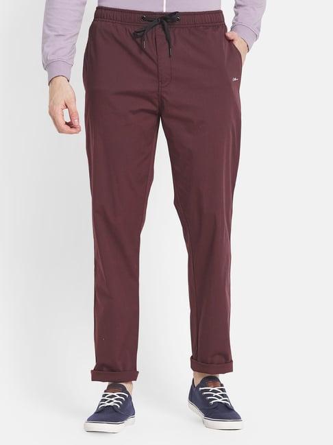 octave maroon cotton regular fit trackpants