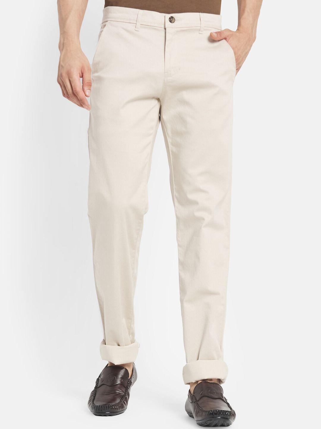 octave men cream-coloured solid casual trouser