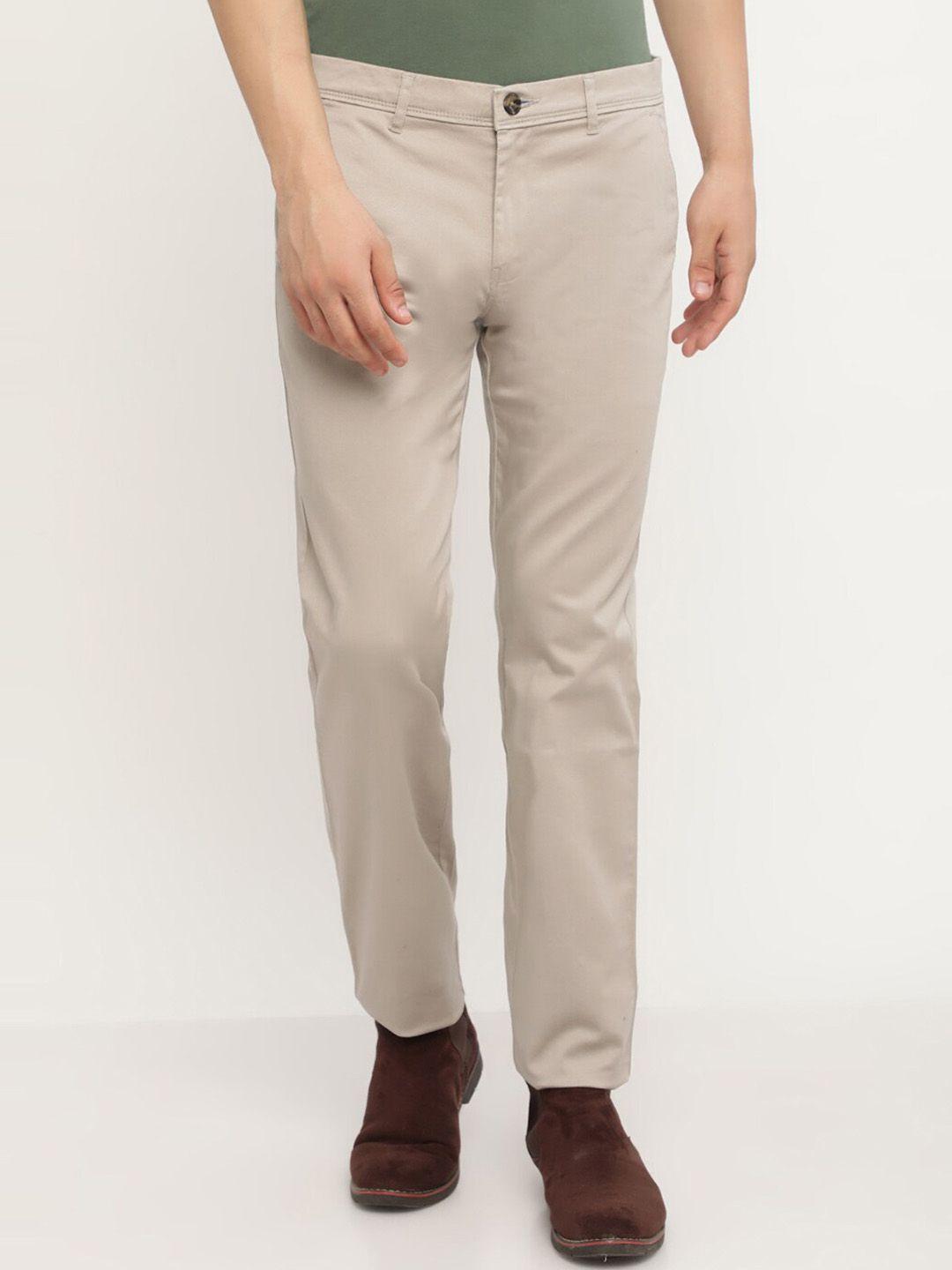 octave men grey solid cotton chinos trousers